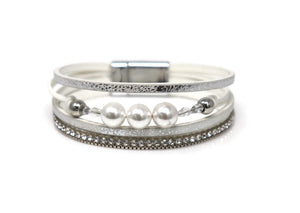 Pearl Crystal Magnetic Clasp Narrow Bracelet