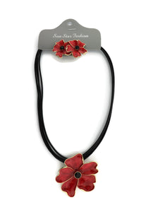 Crystal Flower Design with Leather Chain Necklace Set