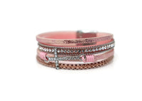 Leather with a medium cross crystal Magnetic Clasp Narrow Bracelet