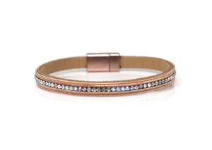 Leather Fashion a Row of Crystal Narrow Bracelets with Magnetic Clasp