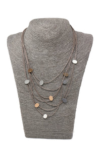 Genuine leather six layer Necklace with oval dot
