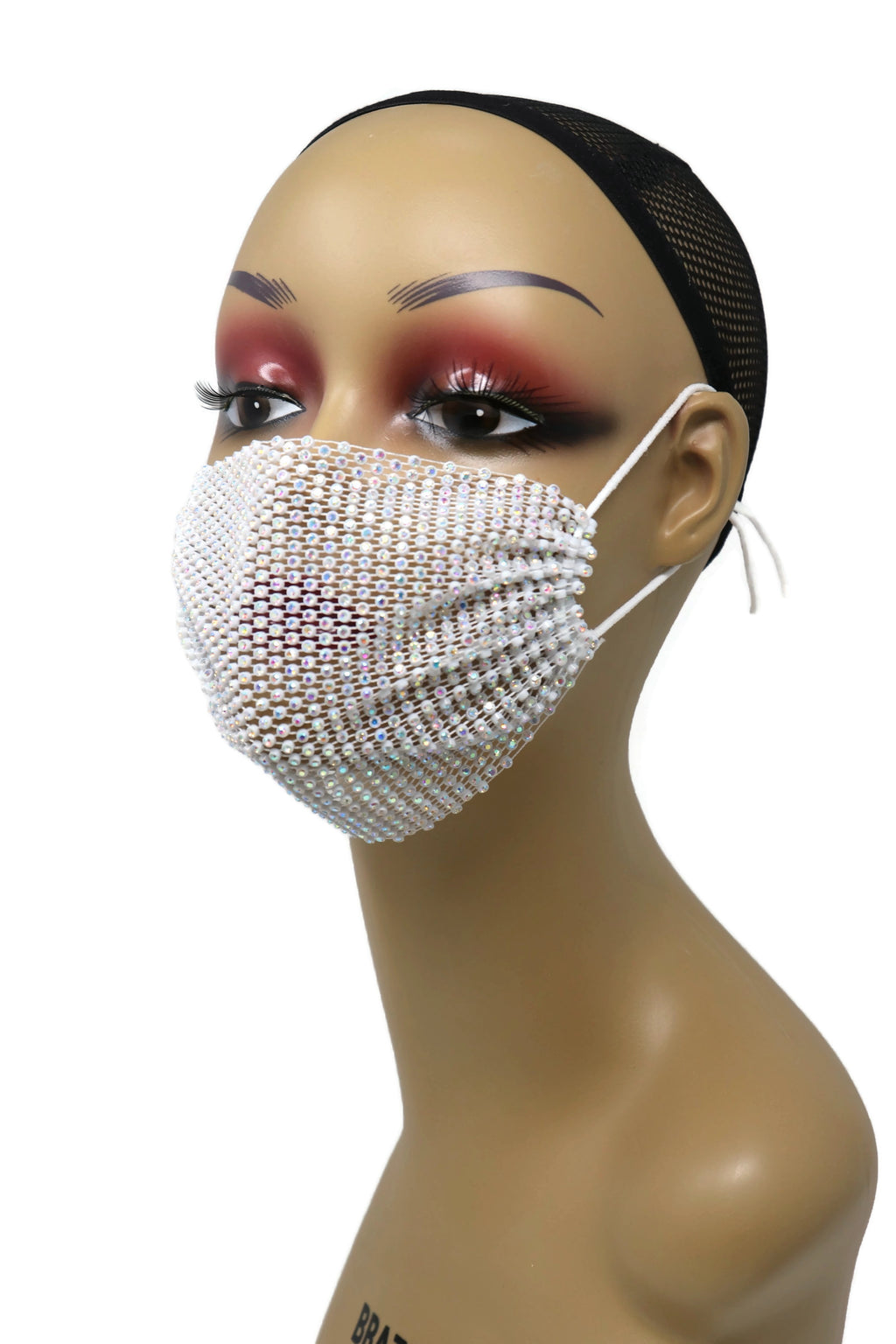 Grid Rhinestone Crystal Mask(Iridescence White)