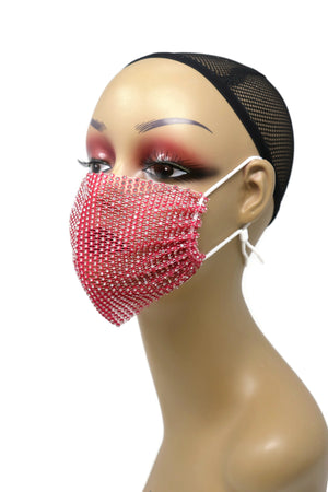 Grid Rhinestone Crystal Mask(Dark pink)
