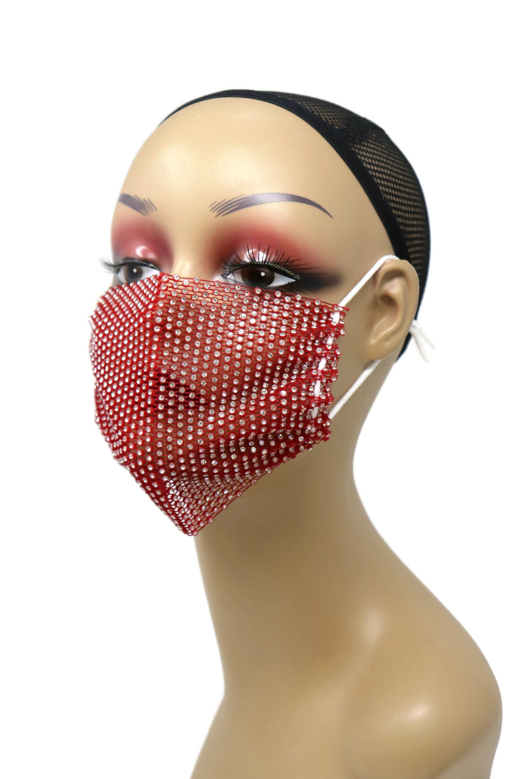 Grid Rhinestone Crystal Mask(red)