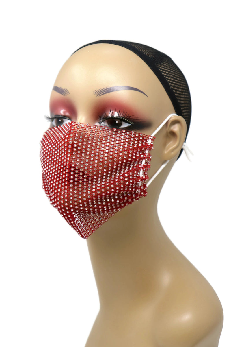 Grid Rhinestone Crystal Mask(red)