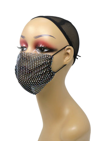 Grid Rhinestone Crystal Mask Iridescence black