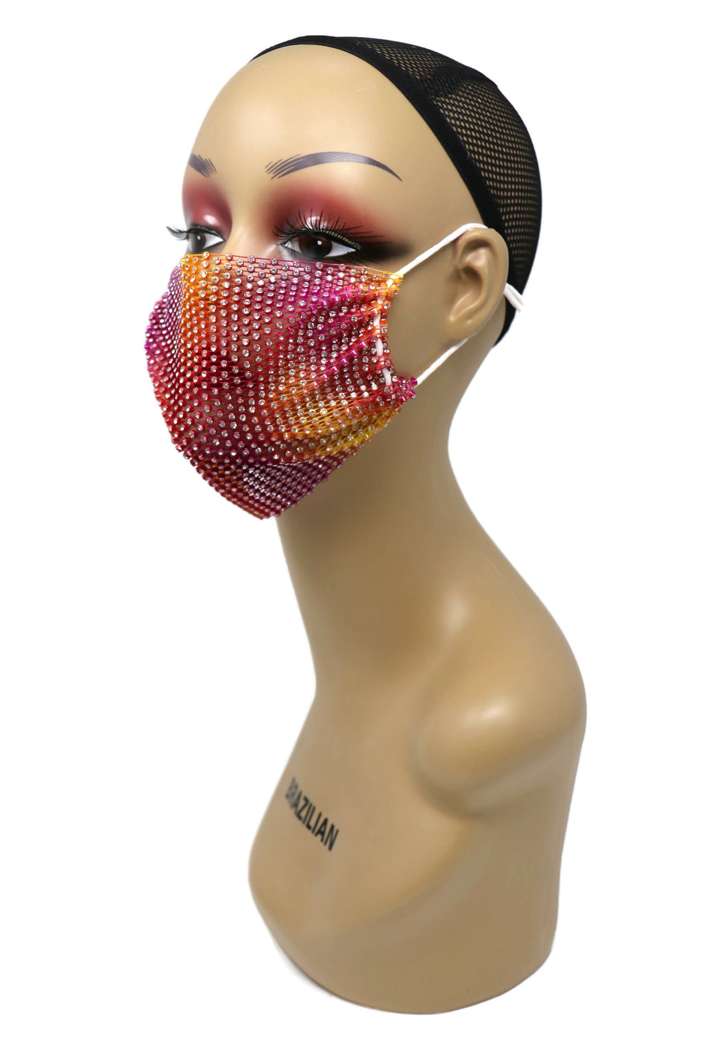 Grid Rhinestone Crystal Mask(Red Multi)