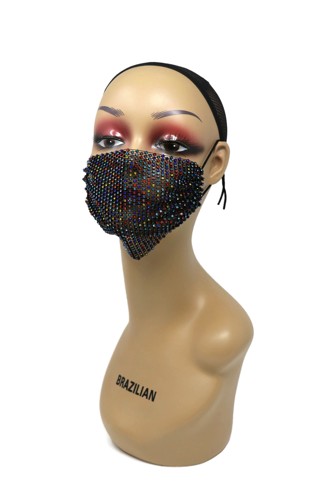 Grid Rhinestone Crystal Mask (Black Multi)