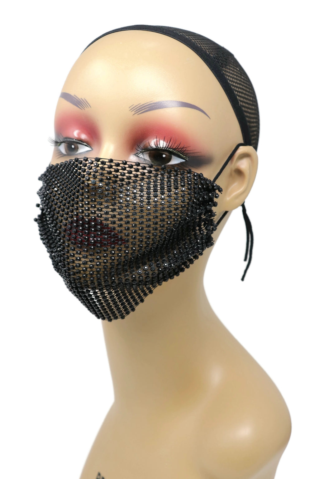 Grid Rhinestone Crystal Mask (Black Black)