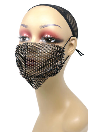 Grid Rhinestone Crystal Mask （Black Brown）