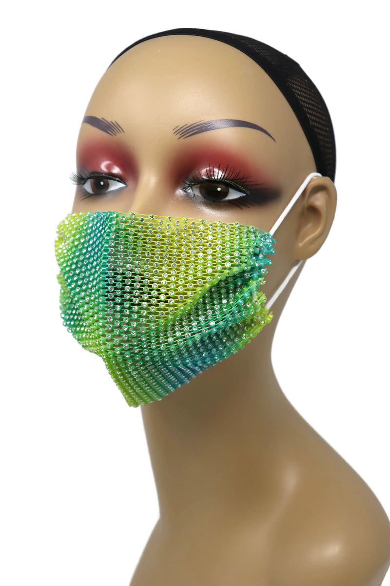 Grid Rhinestone Crystal Mask （Lime Multi）