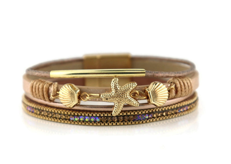 "Starfish" Leather Magnetic Bracelet