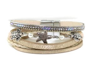 "Starfish and turtle" Leather Magnetic Bracelet
