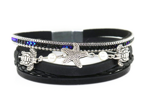 "Starfish and turtle" Leather Magnetic Bracelet