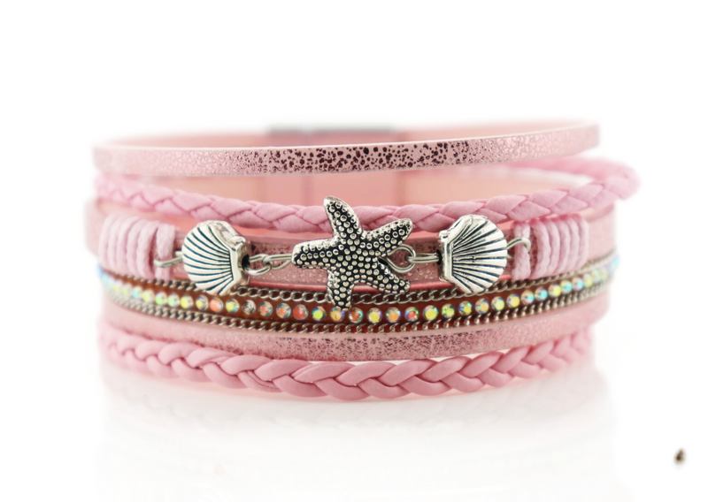 “Starfish and shell” Leather Magntic Bracelet