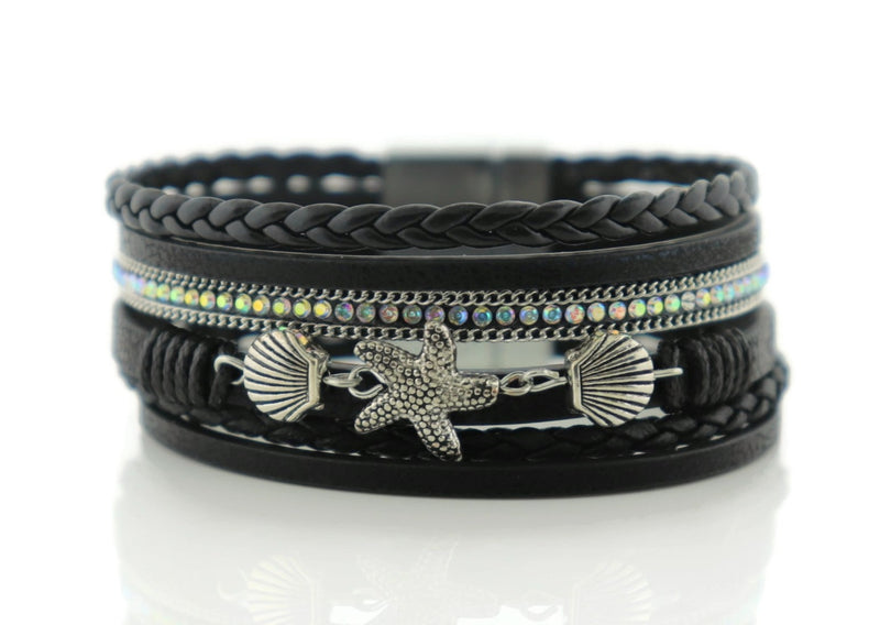 “Starfish and shell” Leather Magntic Bracelet