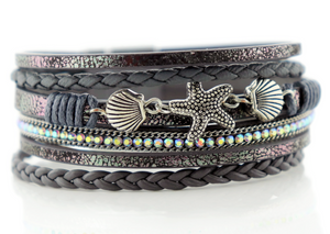 “Starfish and shell” Leather Magntic Bracelet