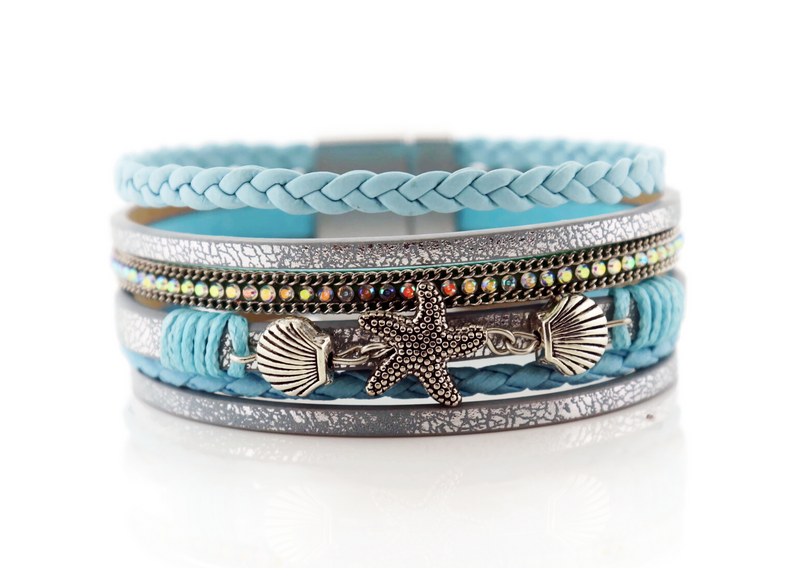 “Starfish and shell” Leather Magntic Bracelet