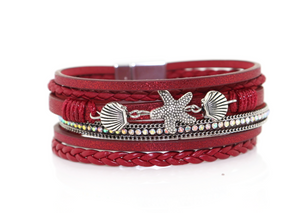 “Starfish and shell” Leather Magntic Bracelet