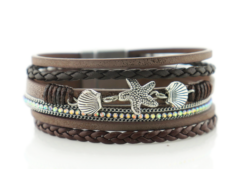 “Starfish and shell” Leather Magntic Bracelet