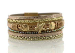 “Starfish and shell” Leather Magntic Bracelet