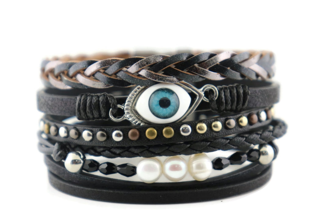 "Evil eye" Leather Magnetic Bracelet