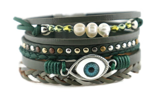 "Evil eye" Leather Magnetic Bracelet