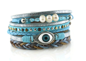 "Evil eye" Leather Magnetic Bracelet