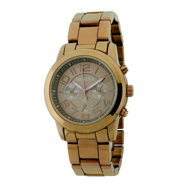 ROUND FACE METAL LINK LADY SPORT WATCH.