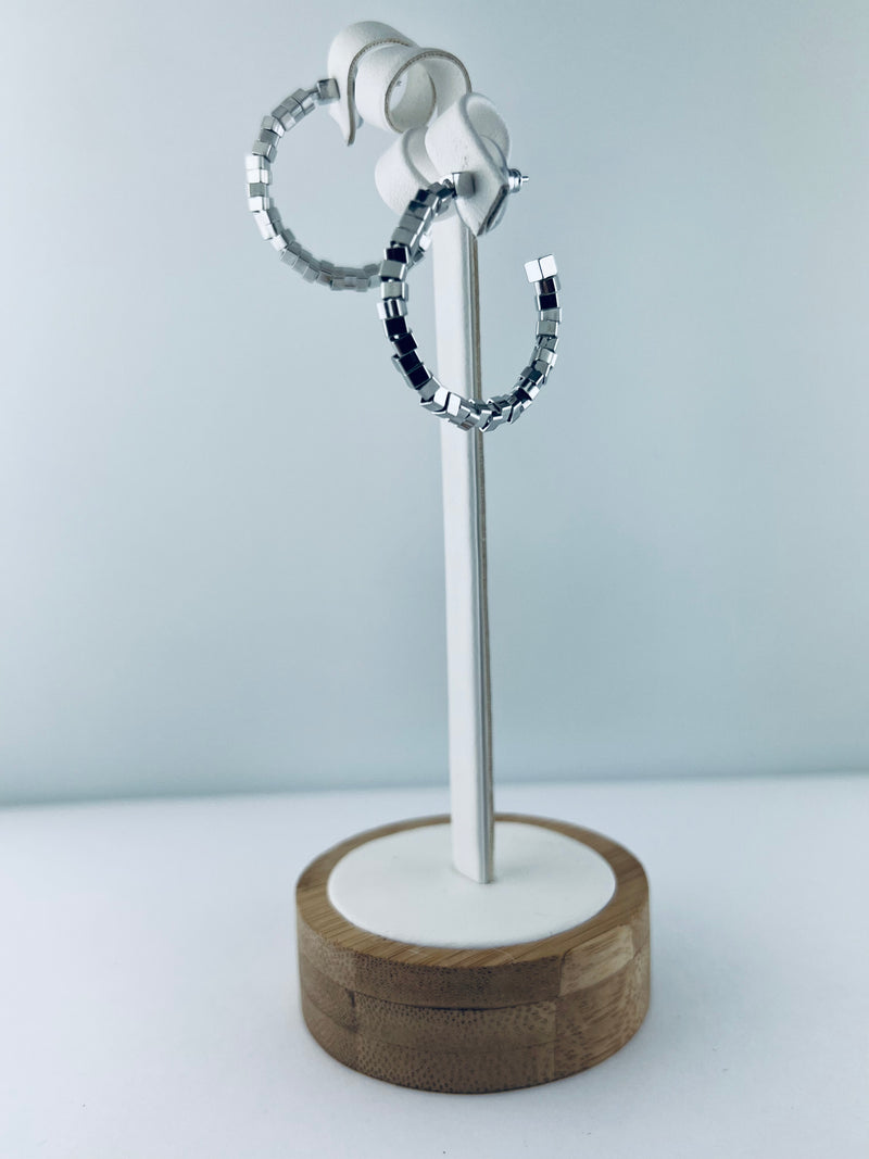 C.Z Rhodium Plated Crystal Hoop Earring