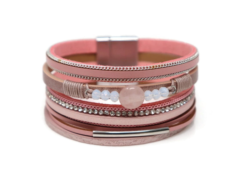 Crystal and beads strap wide bracelets with Magnetic clasp