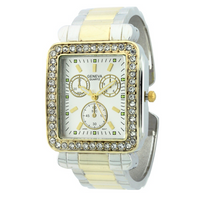 ROUND FACE FASHION CUFF WATCH WITH STONE