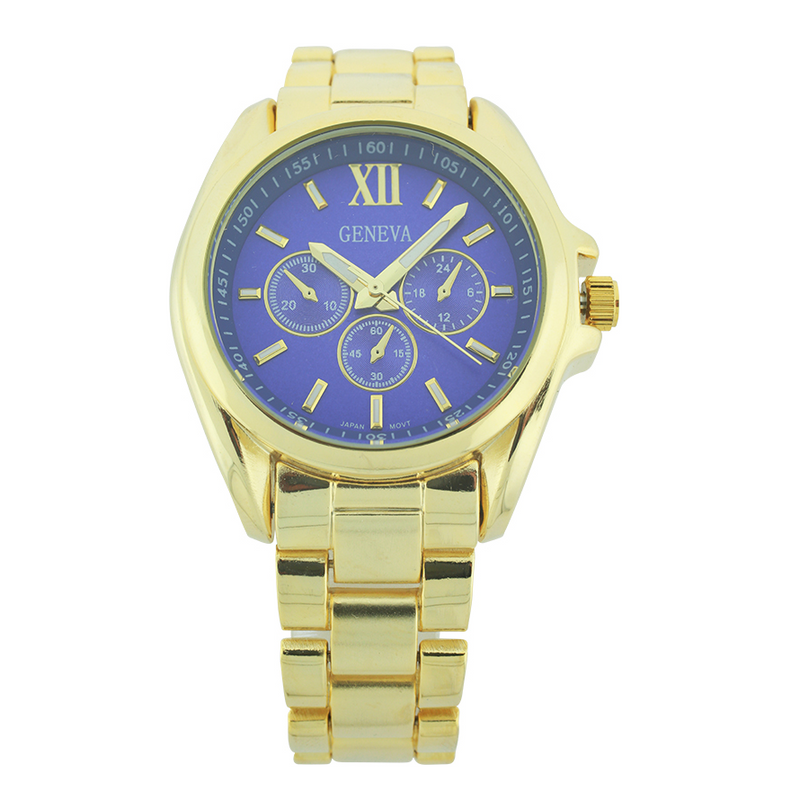 Round Face Lady Link Watch With 3 Small Eyes（Goldface）