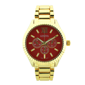 Round Face Lady Link Watch With Gear Tooth Dial(Gold face)