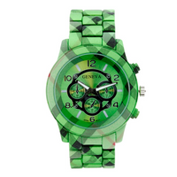 LARGE ROUND FACE MATTE FINISH PLAID PATTERN METAL LINK WATCH