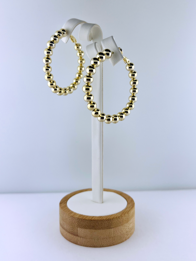 C.Z Rhodium Plated Crystal huggie Bead Earring （5 sizes）