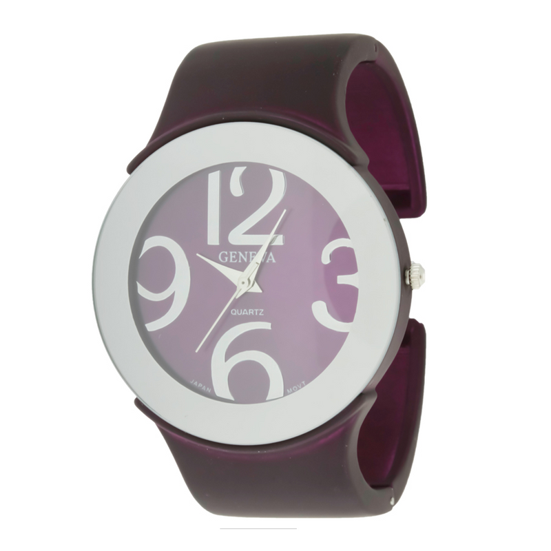 MATTE FINISH BAND.LADY ROUND FACE WITH BIG NUMBER CUFF WATCH