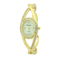 Oval Face Cuff Watch With Stones On Dial.