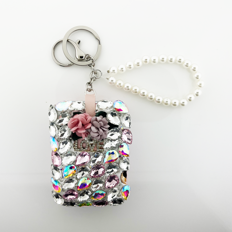 Rectangle Flower Crystal mirror key chain