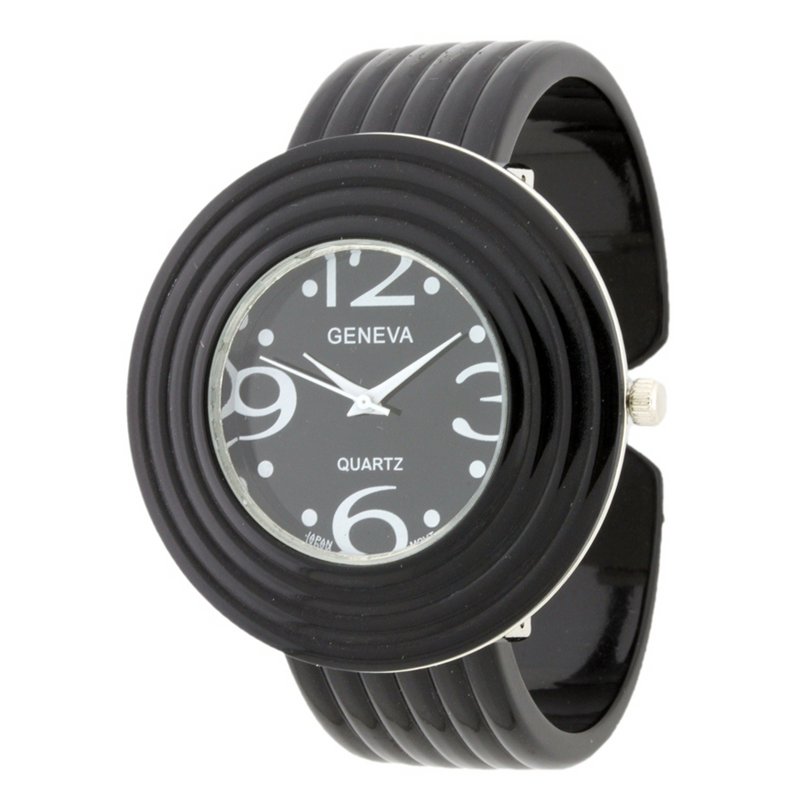 SOLID COLOR STRIPE PATTERN CUFF WATCH(Black Face)