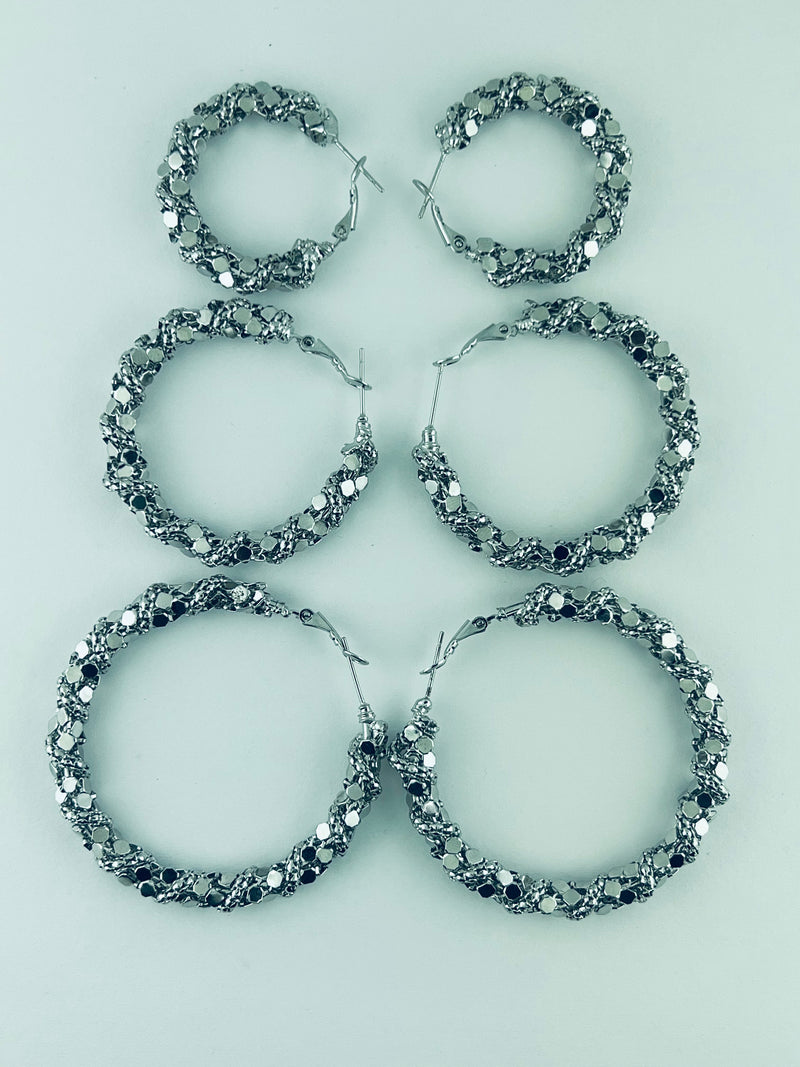 C.Z Rhodium Plated Crystal Earring (Three sizes）