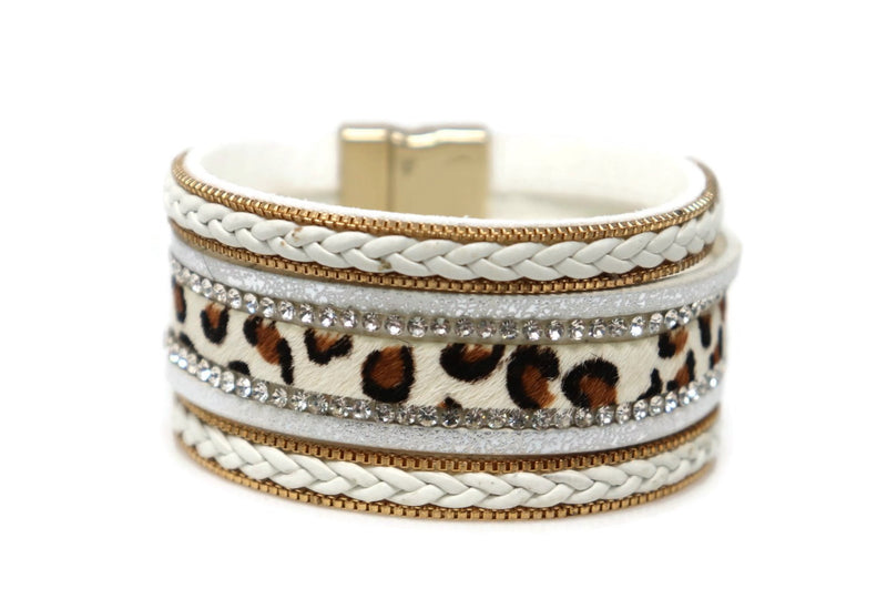 Animal Print Crystal strap Leather Magnetic Clasp Bracelet