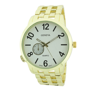 Big Round Face, Sport Men Link Watch（GOLD）