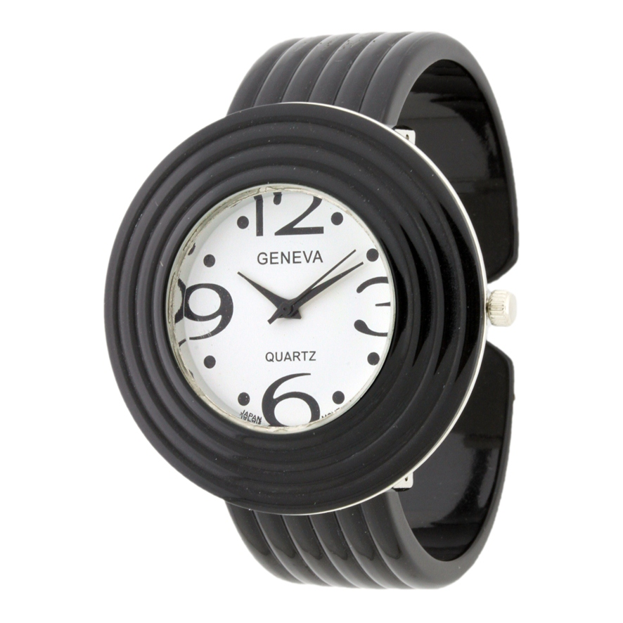 SOLID COLOR STRIPE PATTERN CUFF WATCH(White Face）