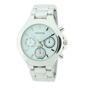 BIG ROUND DIAL WOMEN LINK WATCH. MOP FACE AND 3 MINI FACES