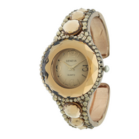 GLITTER CRYSTAL STONES ROUND FACE CUFF WATCH COLLECTION.