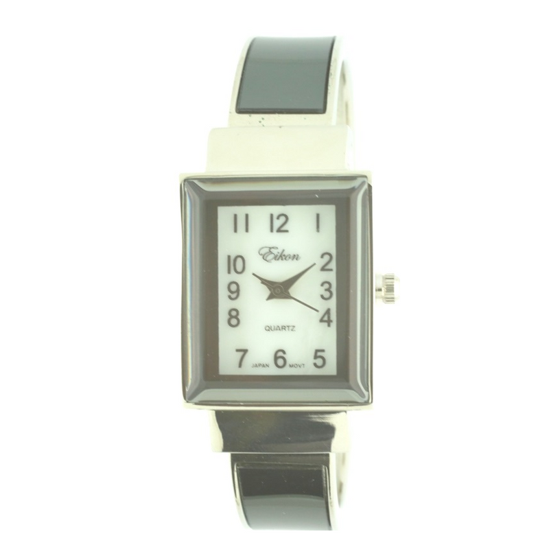 RECTANGLE GLOSSY COAT CUFF WATCH(Silver face)