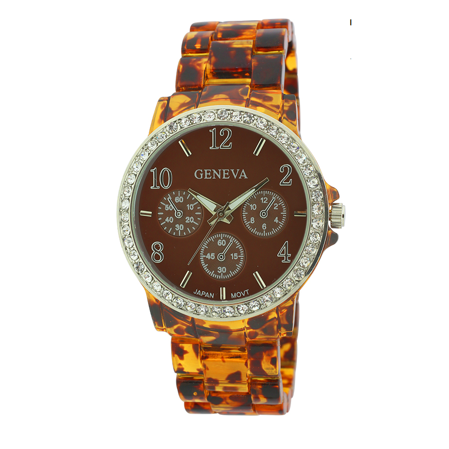 Round Face with Stones Plastic Link Watch (TTS)