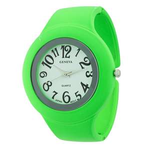 Round Face Solid Neon Matte Finish Bangle Cuff Watch With Big Numbers