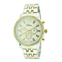 Round Face Stick Dial Link Watch With Stones（Silver）